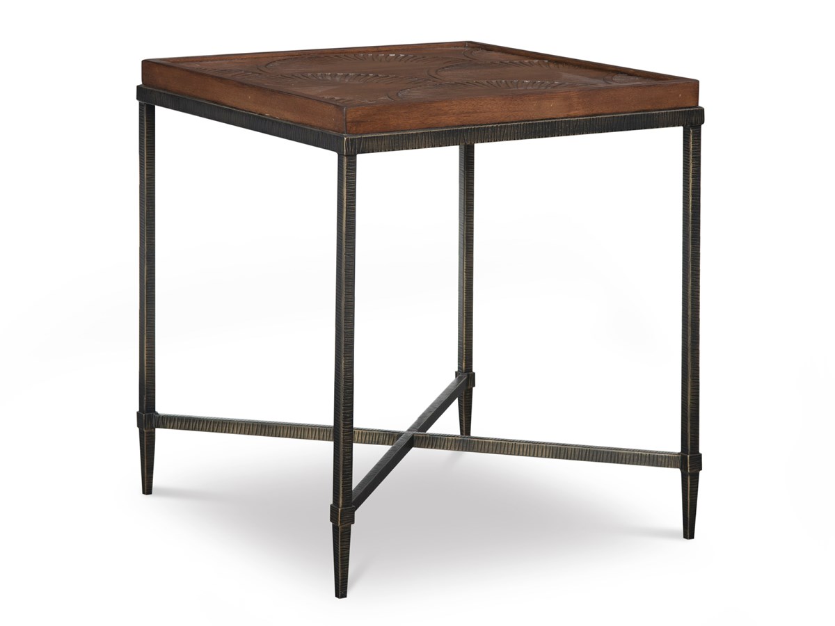 Столик придиванный CACHET PAPYRUS CARVED END TABLE WITH GLASS INSERT