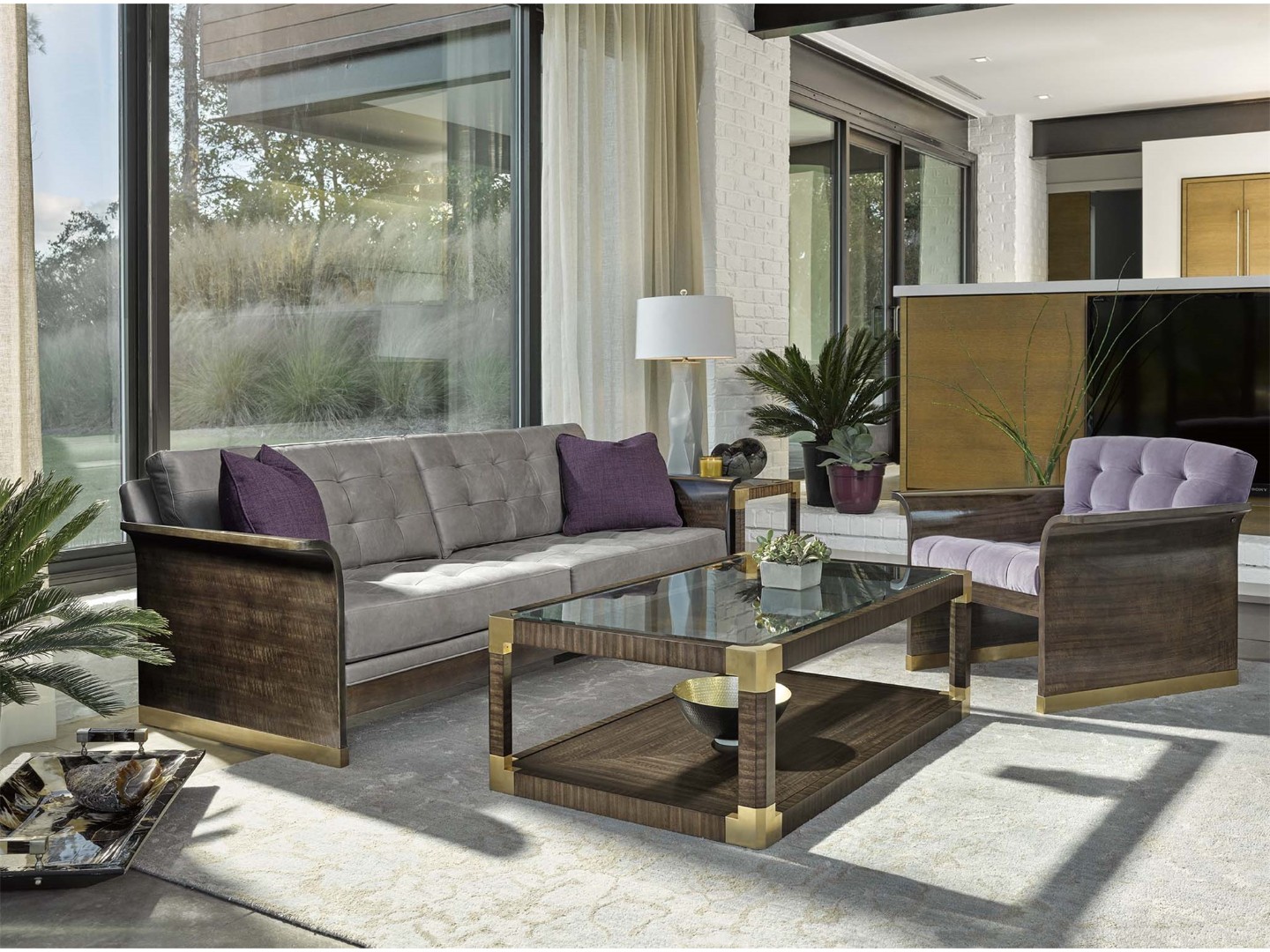 Столик придиванный RUNWAY BONTON SQUARE GLASS TOP END TABLE