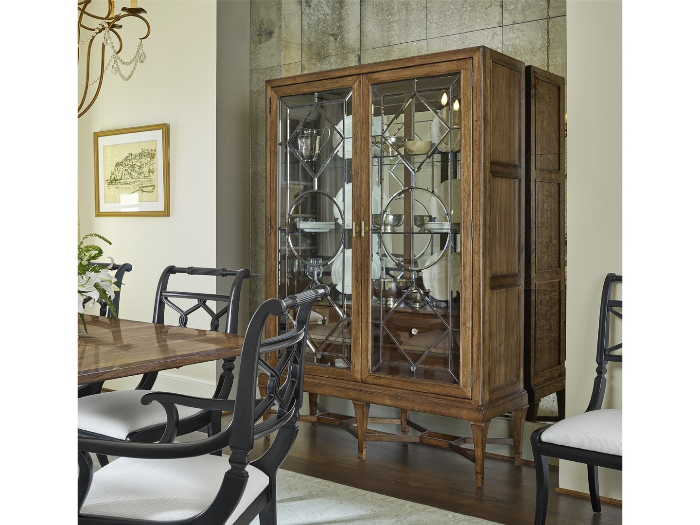 Витрина QUINTESSENCE ANGOLO LEADED GLASS CABINET орех